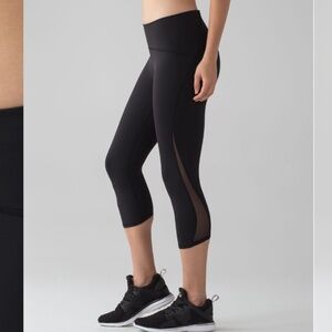 Lululemon Train Times Crop Leggings 17" Black with Mesh Panels - Size 8